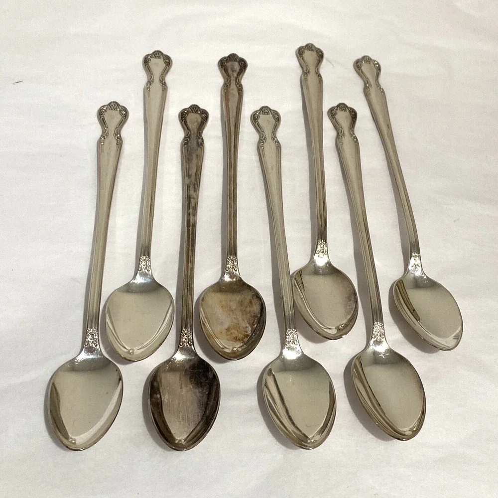 Silver iced tea spoons (8) Rogers Daybreak pattern vintage 1952 classic flatware